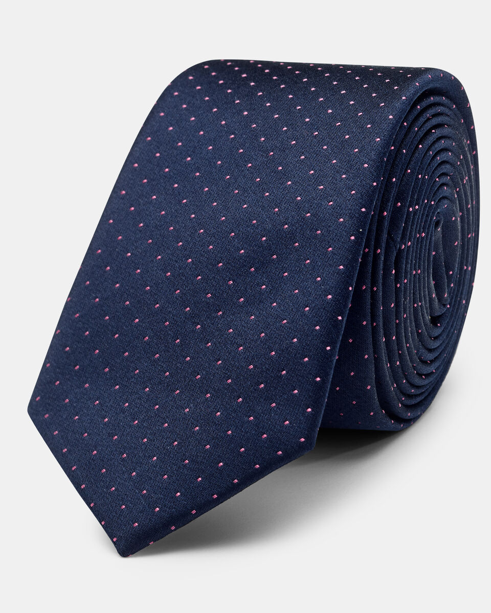 Biati Ultra Slim Micro Dot Silk Tie, Navy, hi-res